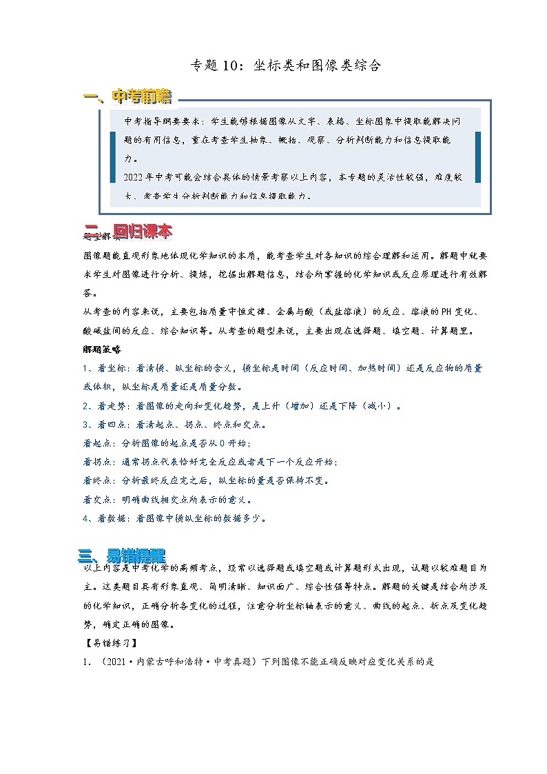 2022年中考化学压轴易错专题10：坐标类和图像类综合（含答案解析）第1页