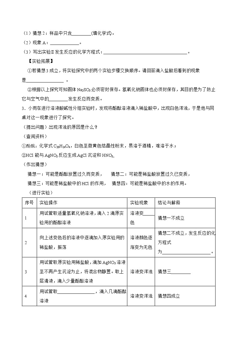 2022年中考化学二轮专题08 猜想与假设类实验探究题（含答案解析）第3页