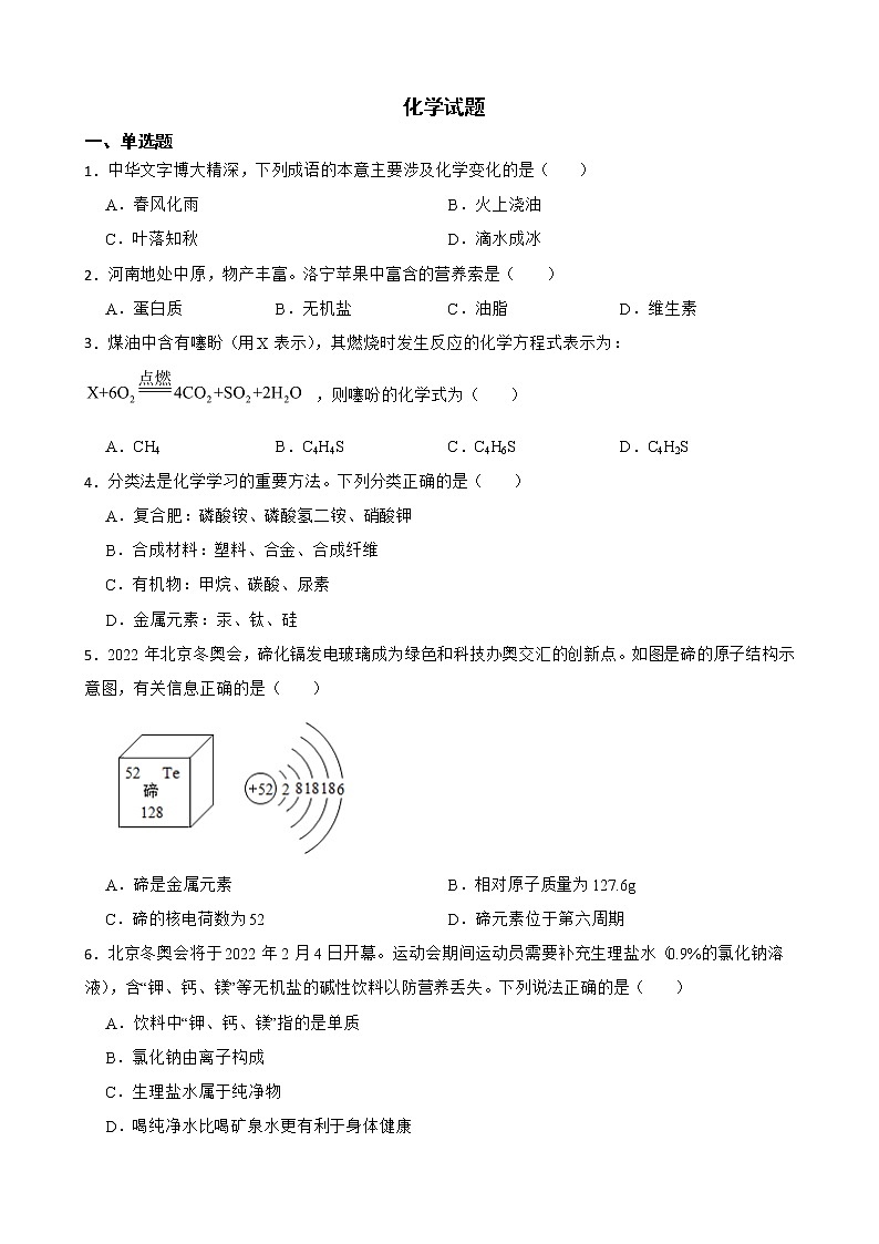 2022届河南省洛阳市中招模拟考试化学试题解析版01