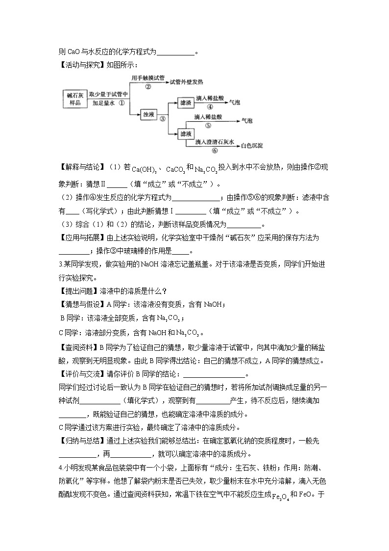（4）变质类探究——2022届中考化学科学探究题型专练02