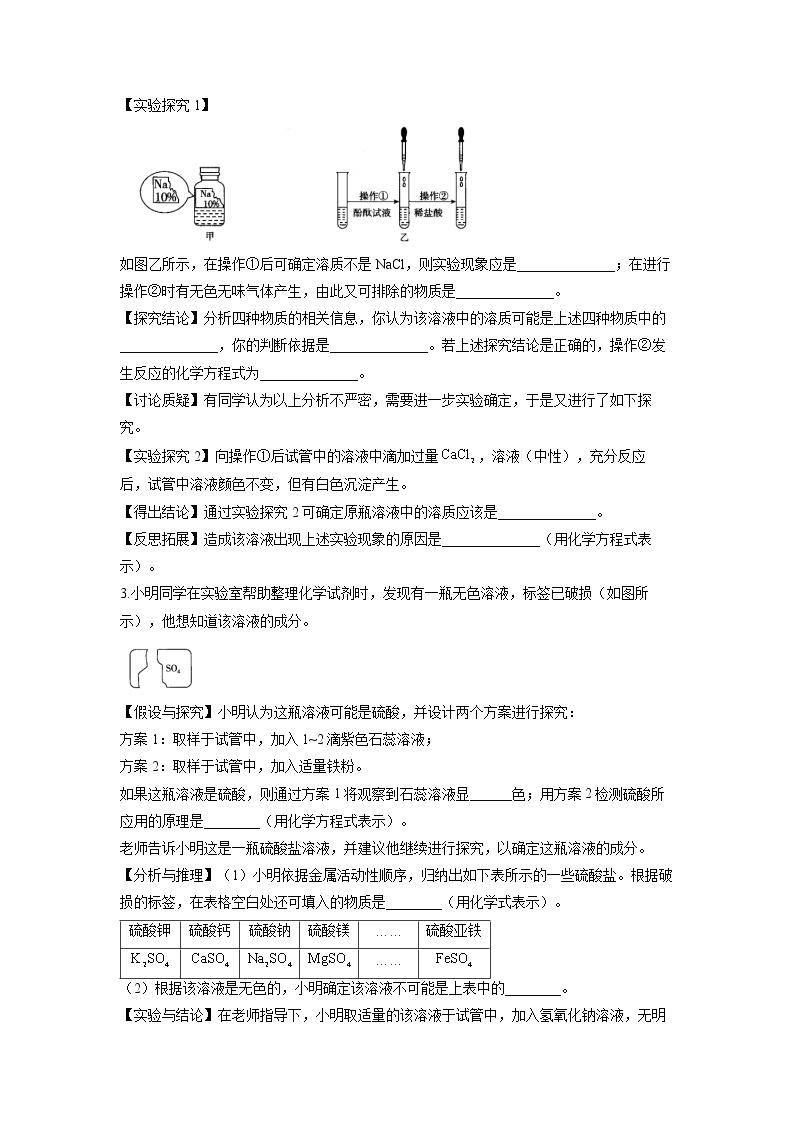 （5）标签受损类探究——2022届中考化学科学探究题型专练02