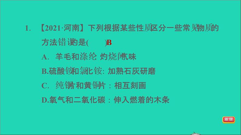 2022年中考化学模块五科学探究第21课时物质的检验与鉴别分离和除杂练本课件第3页