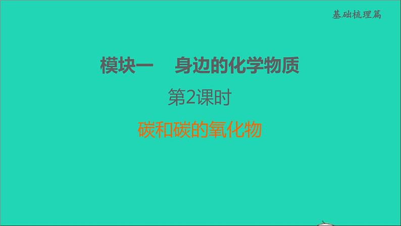 2022年中考化学模块一身边的化学物质第2课时碳和碳的氧化物练本课件第1页