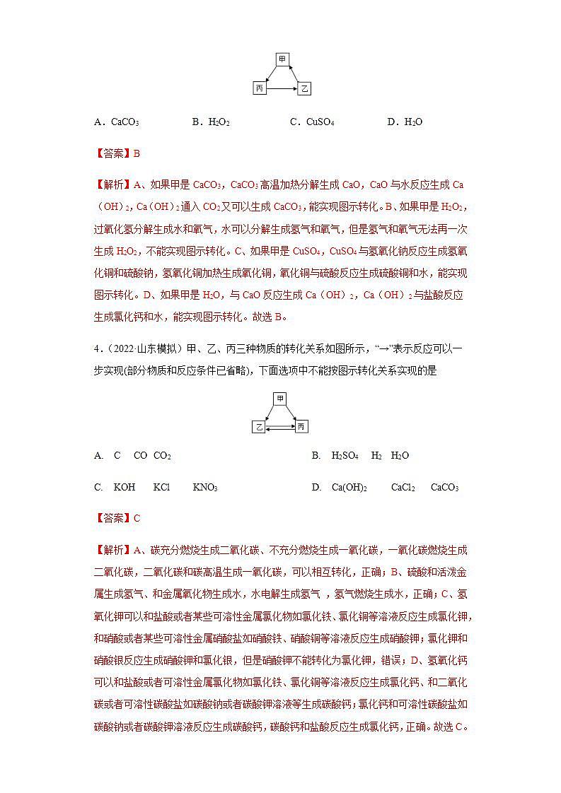 专题06 物质的转化与推断（练习）-2022年中考化学二轮复习讲练测（解析版）第2页