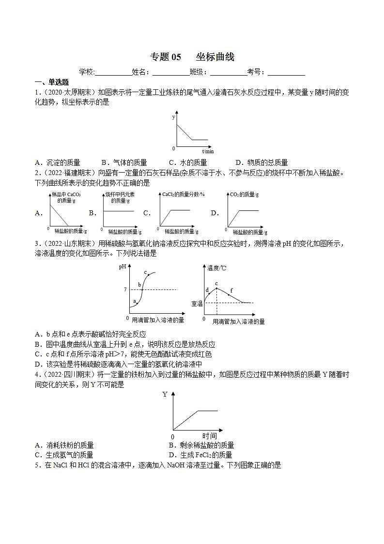 专题05 坐标曲线（专项训练）-2022年中考化学二轮复习讲练测（原卷版）第1页