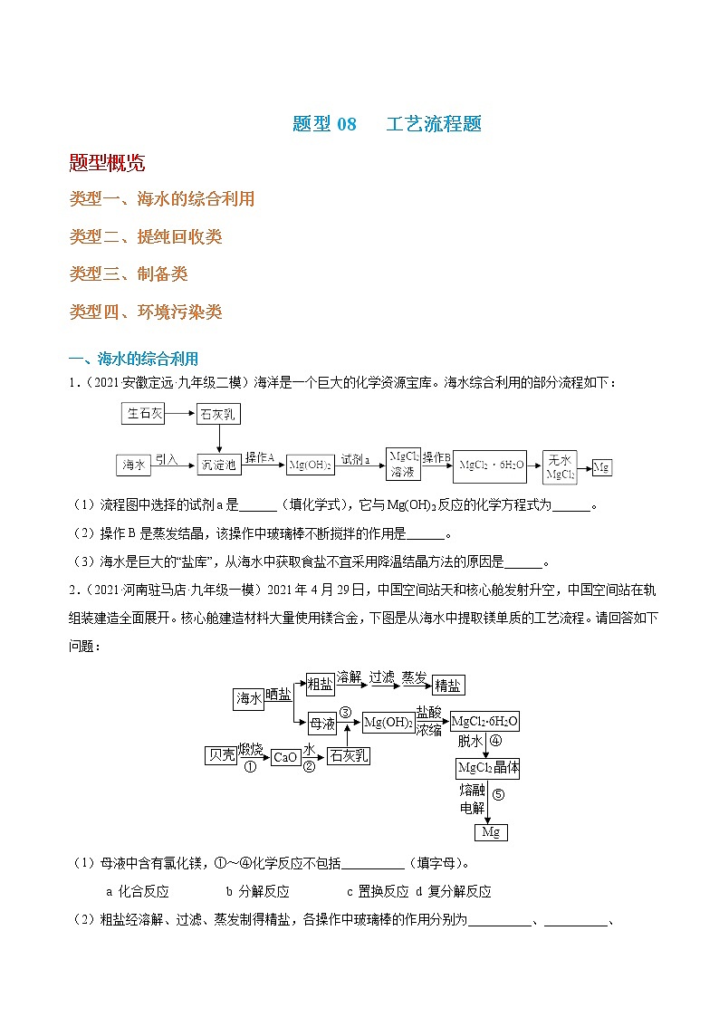 2022届中考化学复习增分策略题型专练08  工艺流程题（含答案）第1页