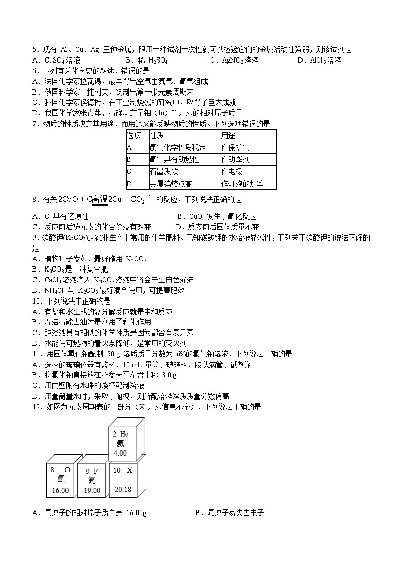 2022年广东省惠州市第一中学中考二模化学试题(word版含答案)02