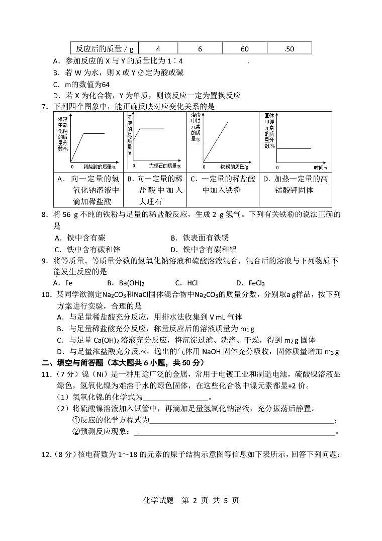 南安六中初三化学自主招生培优练习卷(二)无答案第2页