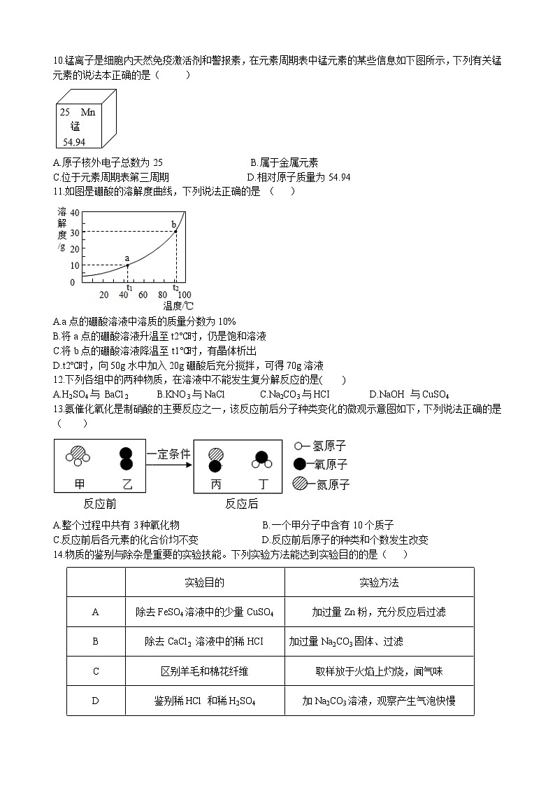 2022年广东省东莞市伊顿外国语学校初中部学业水平考试化学模拟卷（一）第2页