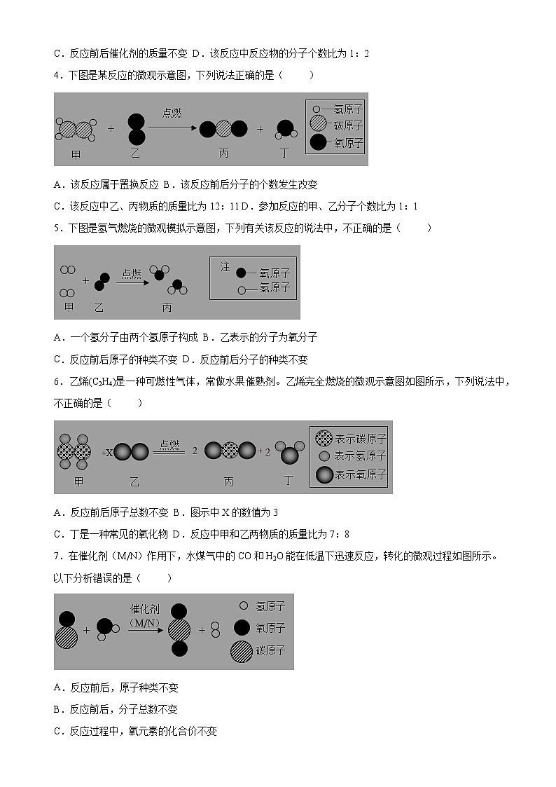 2022年中考化学必刷100题——化学反应微观示意图（选择题）第2页