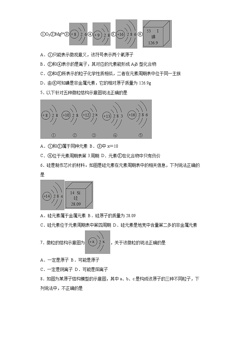 2022年中考化学必刷100题——原子、分子、离子、元素（选择题）第2页
