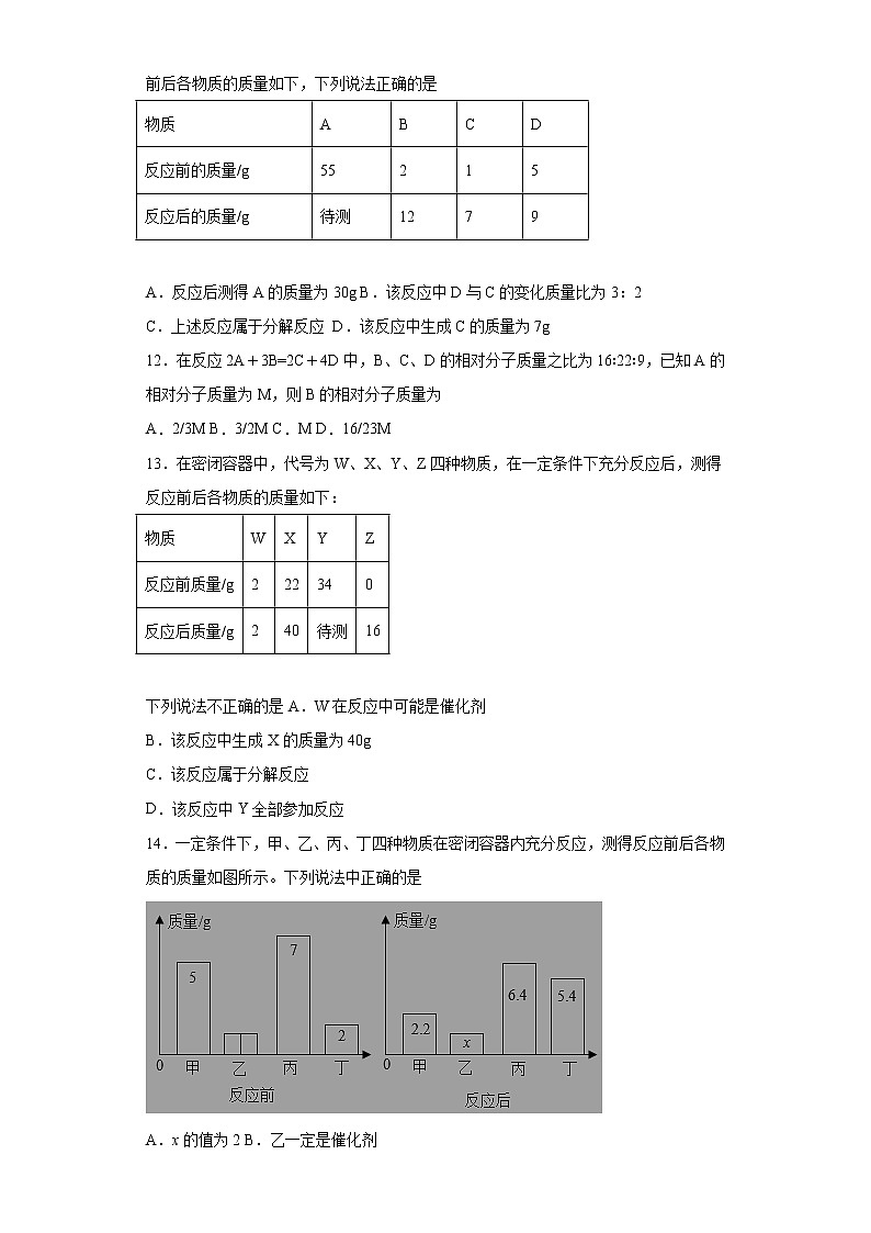 2022年中考化学必刷100题——质量守恒定律（选择题）第3页