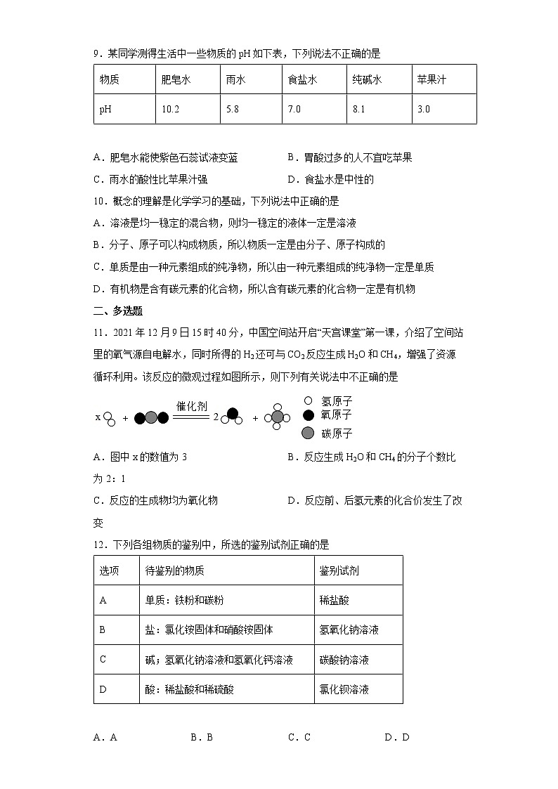 2022年山东省济南市长清区中考二模化学试题(word版含答案)03