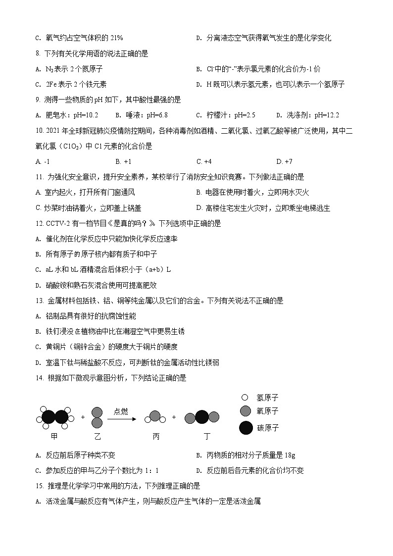 2022年山东省青岛市平度市中考一模化学卷及答案（文字版）02