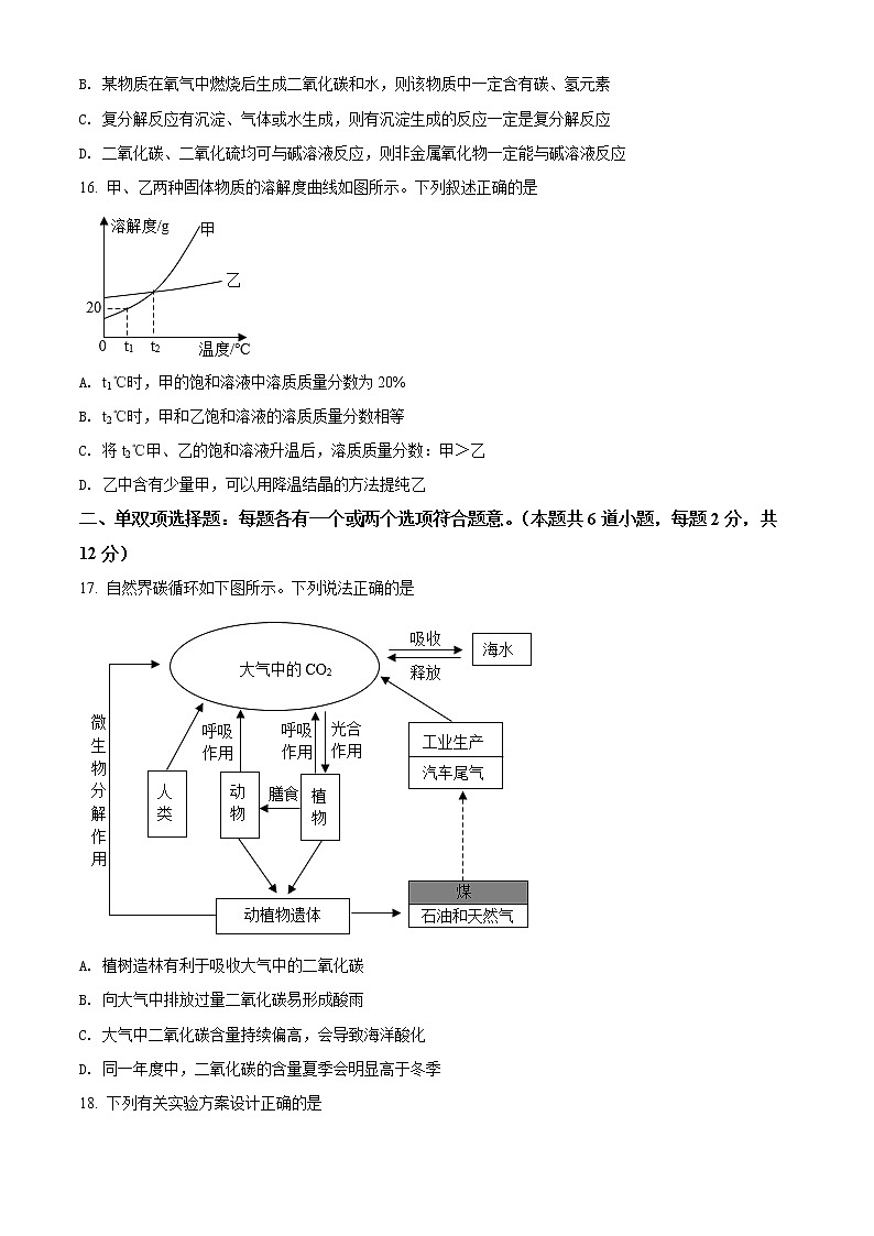 2022年山东省青岛市平度市中考一模化学卷及答案（文字版）03