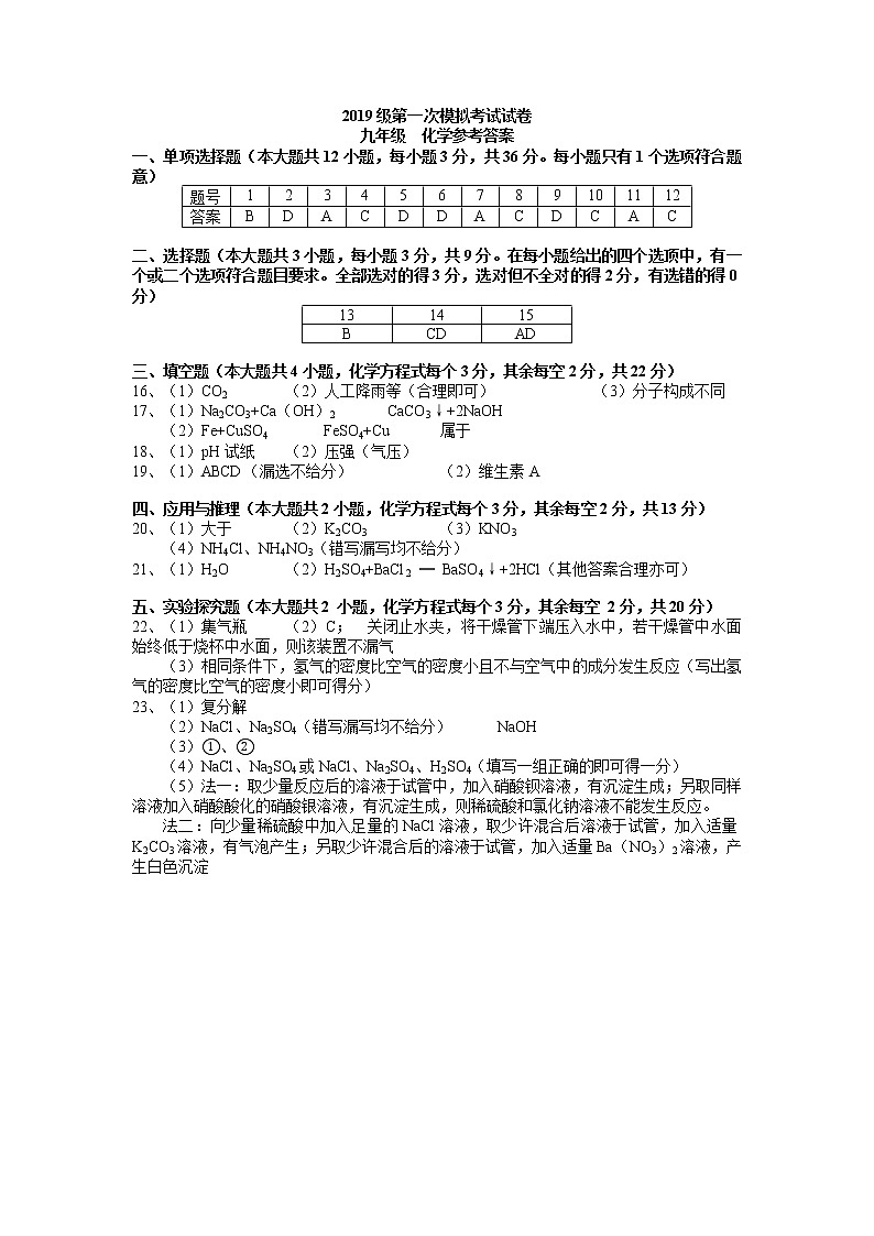 2022年湖南省长沙市中考一模化学试题（有答案）01