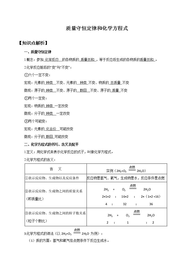 专题04 质量守恒定律和化学方程式-2022年中考考前必考点高分突破（解析版）01