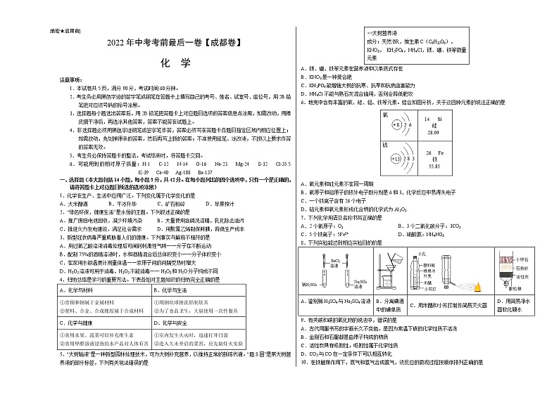 化学-（成都卷）2022年中考考前最后一卷（考试版）第1页