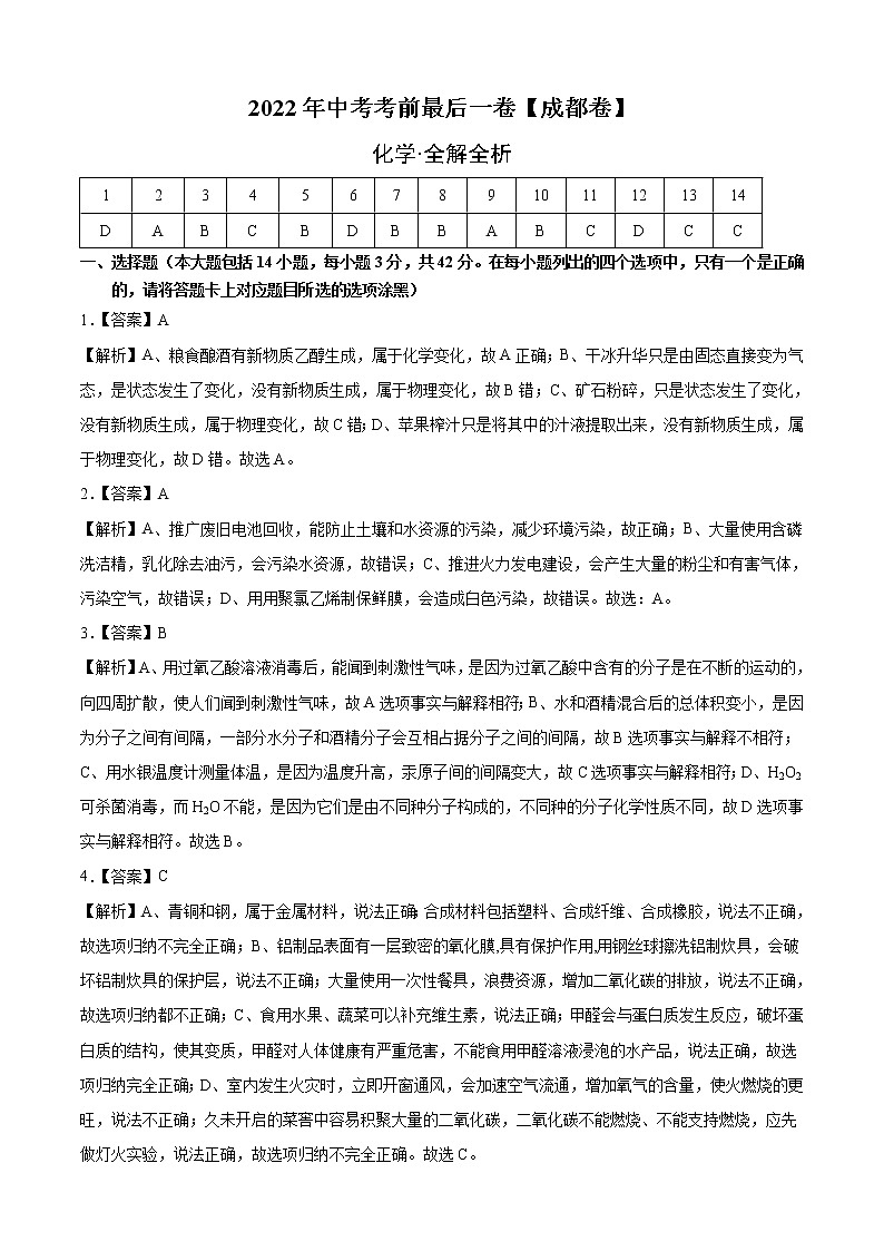 化学-（成都卷）2022年中考考前最后一卷（全解全析）第1页
