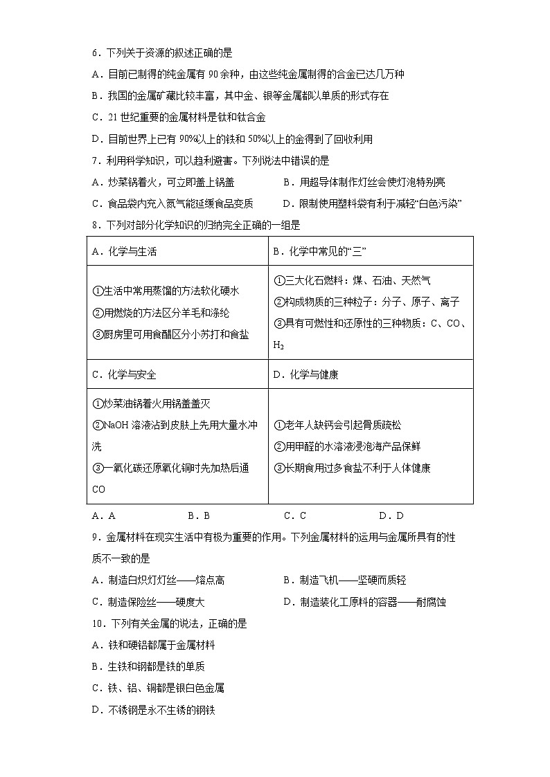鲁教版（五四制）化学九年级全一册 6.2 化学与材料研制 同步练习(含答案解析）第2页