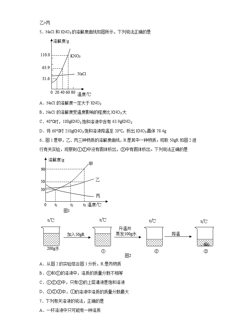 鲁教版（五四制）化学九年级全一册 1.3 物质的溶解性 同步练习(含答案解析）02