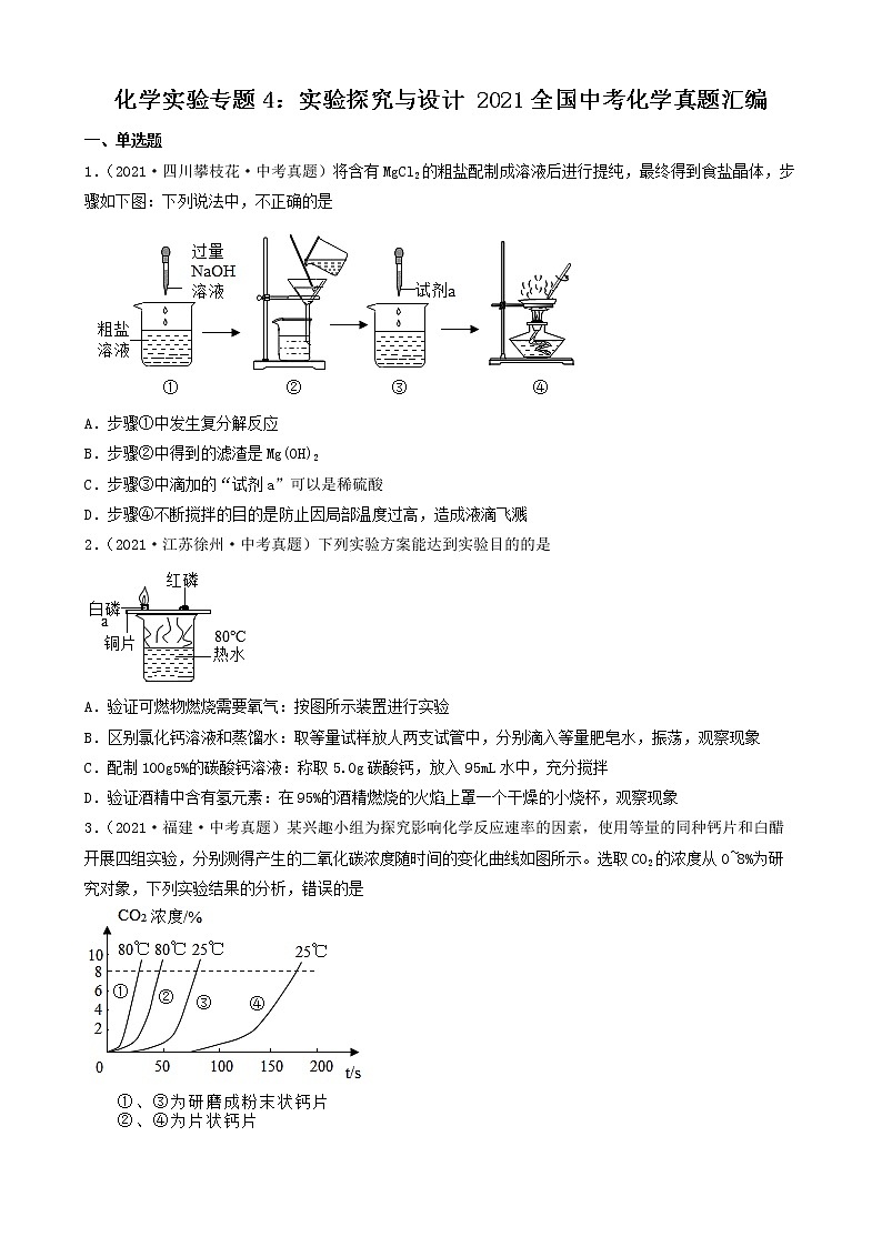 化学实验专题系列-2021全国中考化学真题汇编 试卷练习01