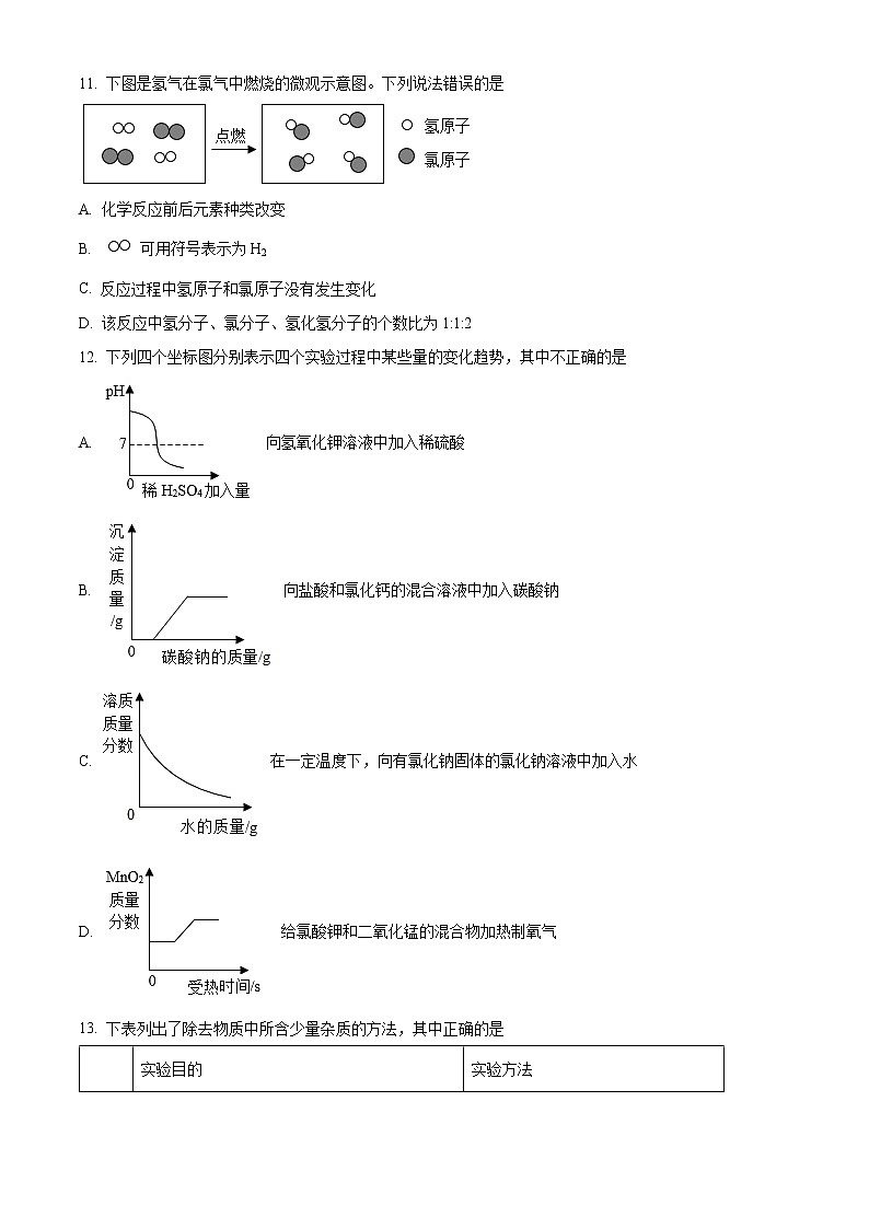 2022年湖北省宜昌市枝江市中考一模化学卷及答案（试卷）03