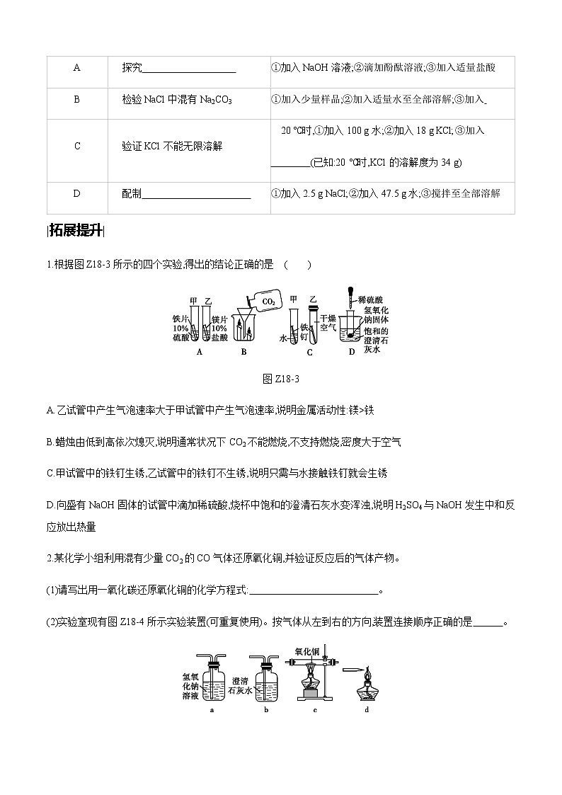 中考化学第一轮复习课时训练（含答案）：18实验方案的设计与评价第3页