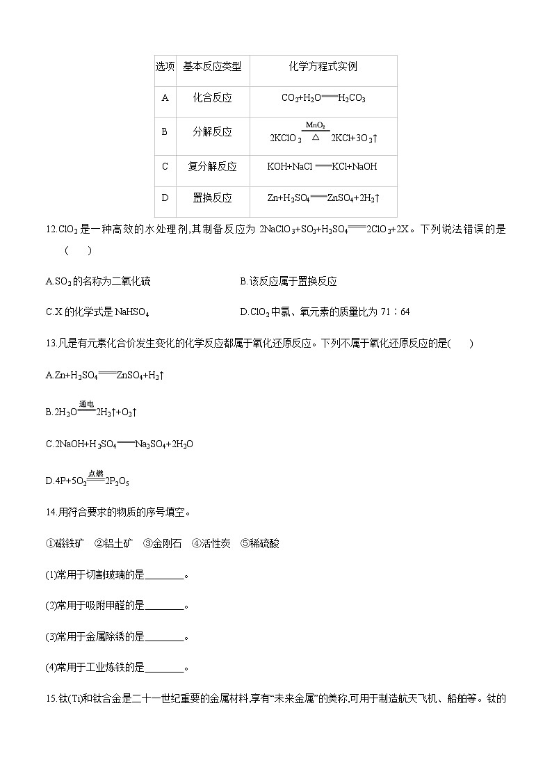中考化学第一轮复习课时训练（含答案）：11物质的变化和性质　认识几种第3页