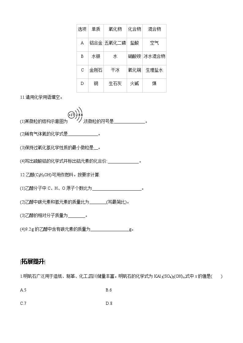 中考化学第一轮复习课时训练（含答案）：10化合价与化学式　物质的分类第3页