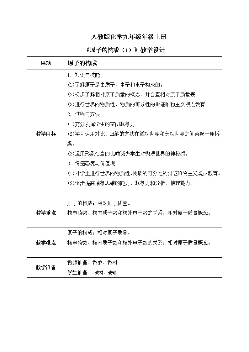 课题2《原子的结构》第一课时课件+教案01