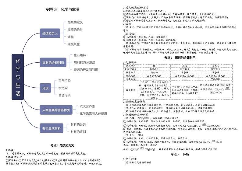 专题09  化学与能源环境健康材料- 2022年中考化学考前回归教材必备知识01