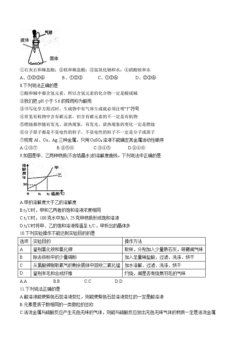 2022年宁夏银川市第十五中学中考二模化学试题(word版无答案)02