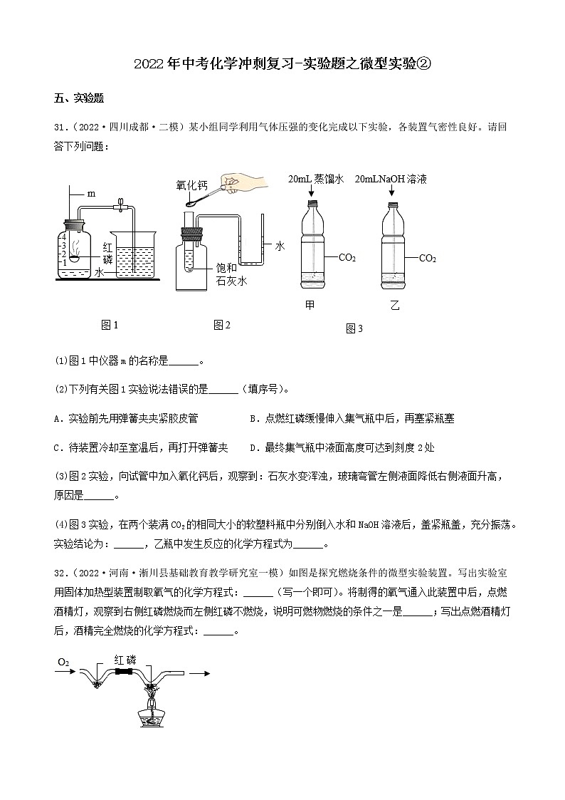 2022年中考化学冲刺复习-实验题之微型实验②第1页