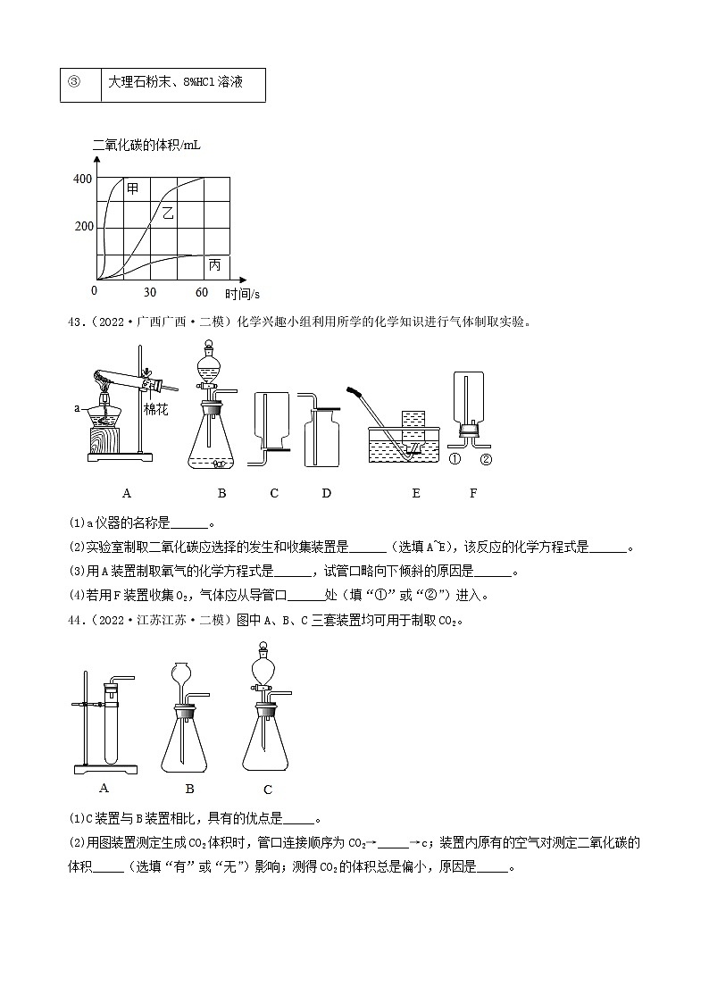 2022年中考化学冲刺复习-实验题之气体制取装置的探究（基础题）③第2页