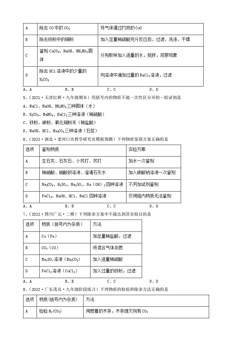 2022年中考化学冲刺复习-溶液的除杂与提纯第2页