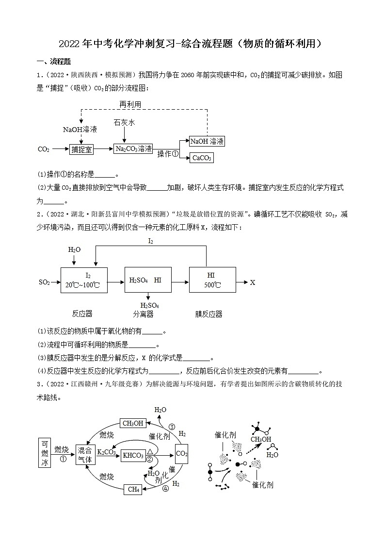 2022年中考化学冲刺复习-综合流程题（物质的循环利用）第1页