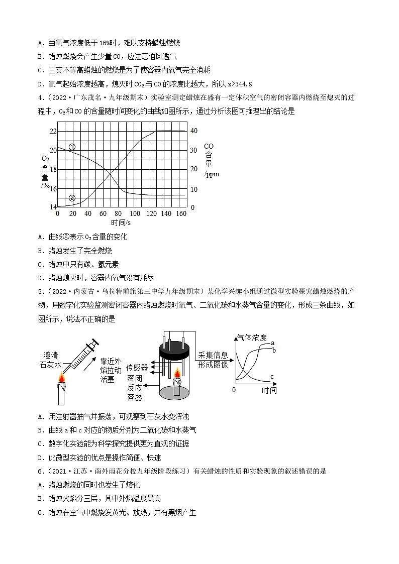 2022年中考化学冲刺复习-科学探究题定性实验之蜡烛燃烧的实验探究（提升题）第2页