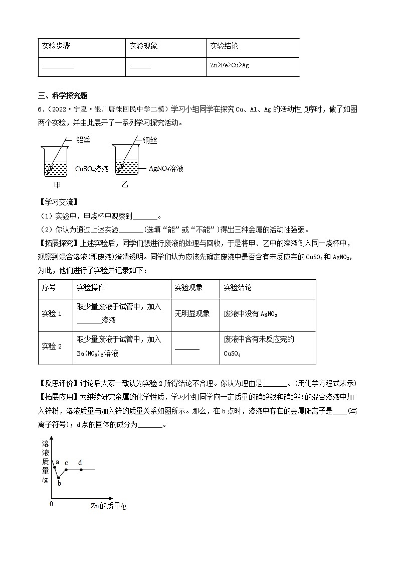2022年中考化学冲刺复习-科学探究题定性实验之金属活动性探究第3页
