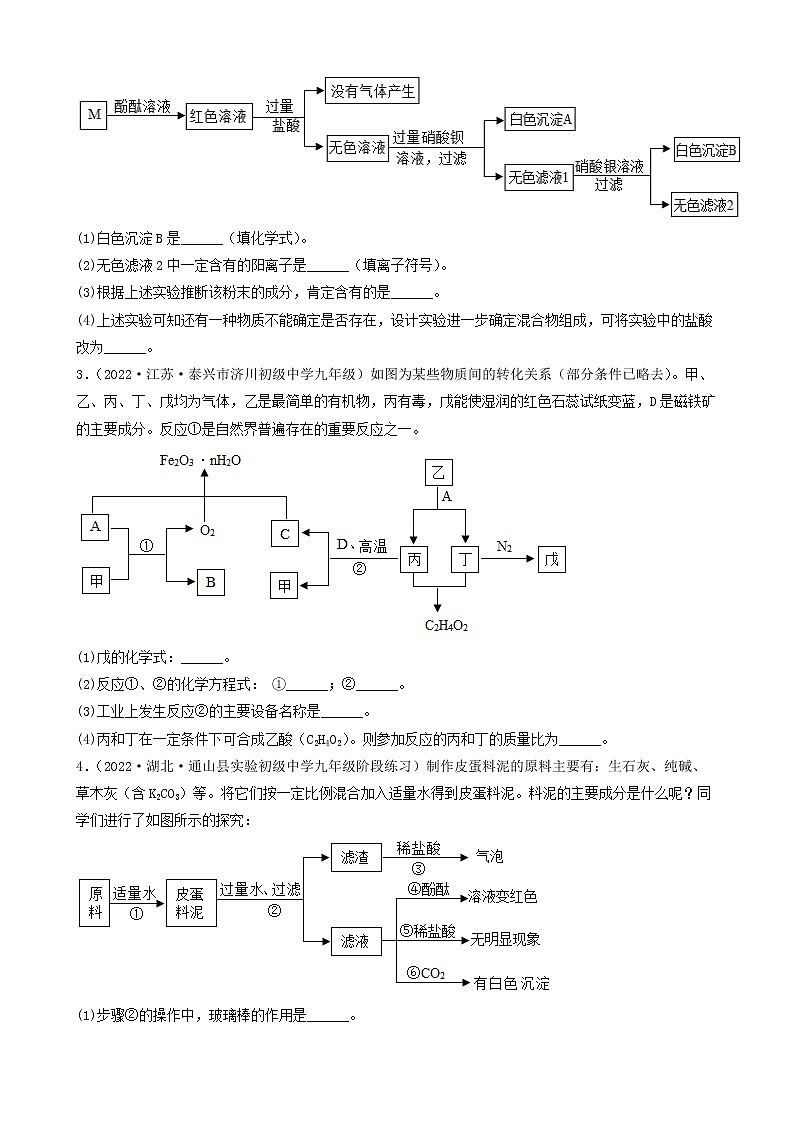 2022年中考化学冲刺复习-推断题突破口之特定的实验现象（困难题）第2页