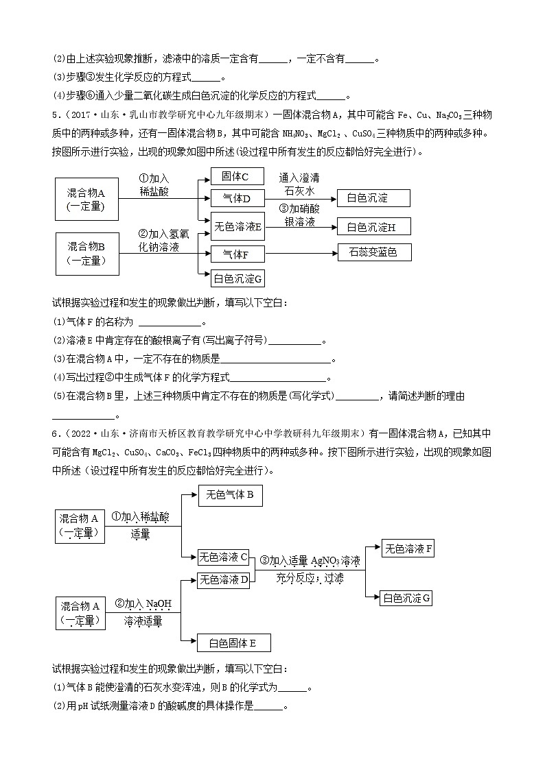 2022年中考化学冲刺复习-推断题突破口之特定的实验现象（困难题）第3页