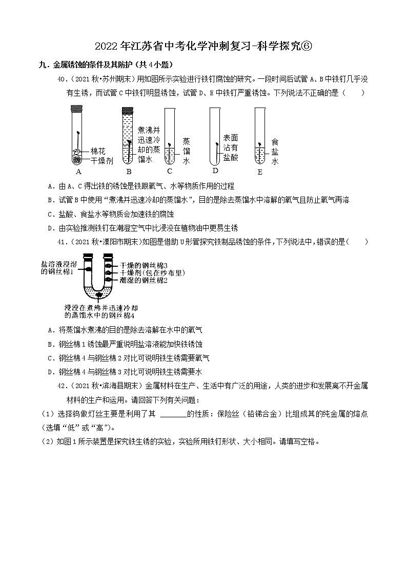 2022年江苏省中考化学冲刺复习-科学探究⑥第1页