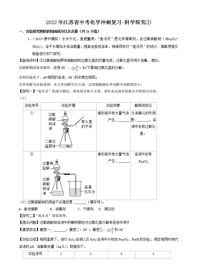 2022年江苏省中考化学冲刺复习-科学探究①第1页