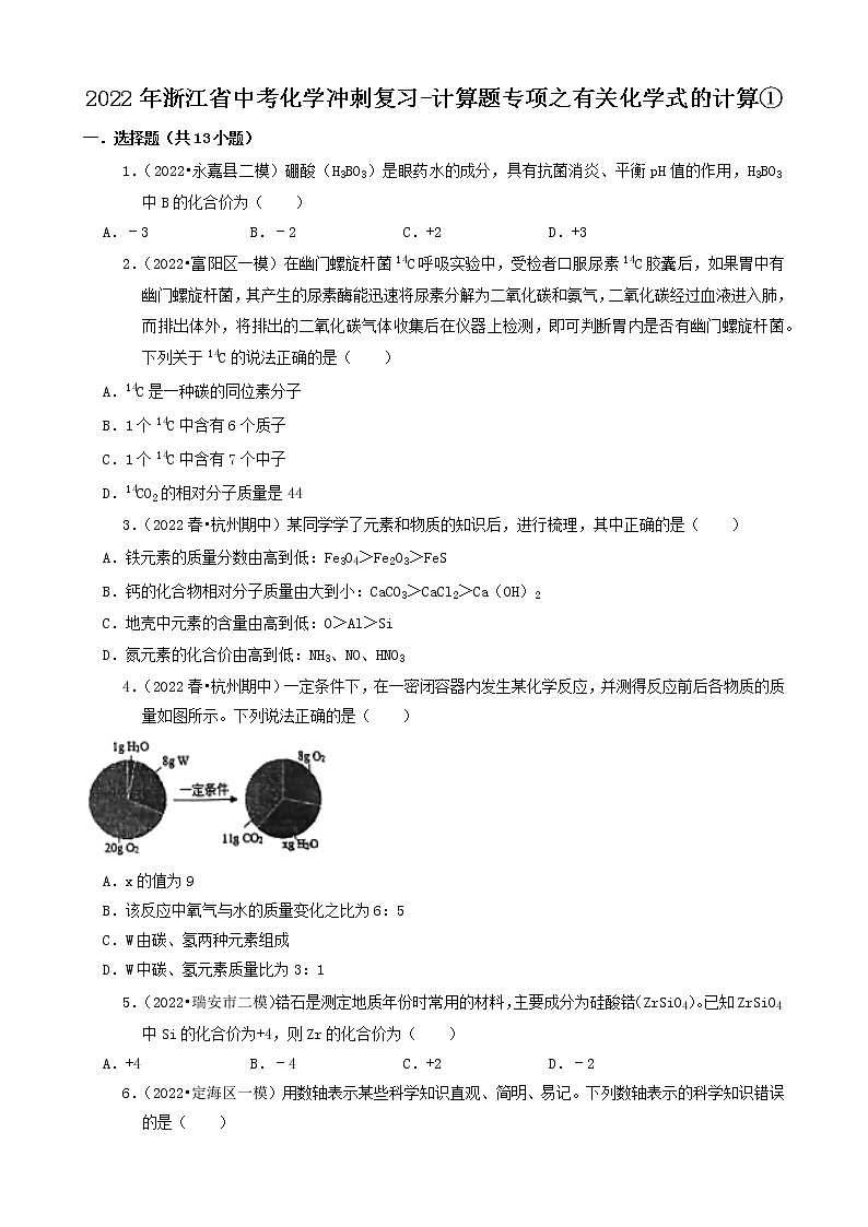2022年浙江省中考化学冲刺复习-计算题专项之有关化学式的计算①第1页