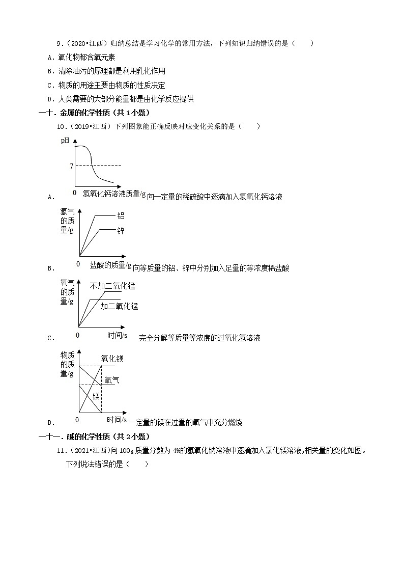 江西省卷三年（2019-2021）中考化学真题知识分类汇编-选择题（含答案）第3页