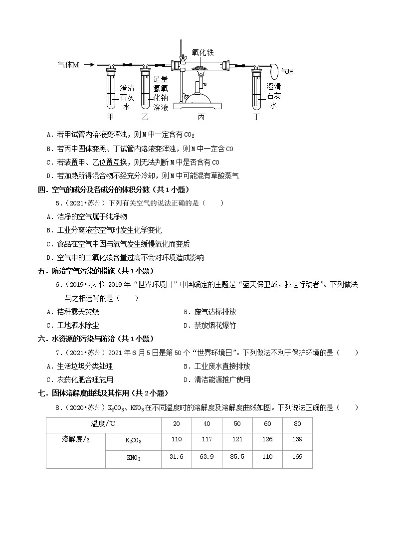 江苏省苏州市三年（2019-2021）中考化学真题知识分类汇编02