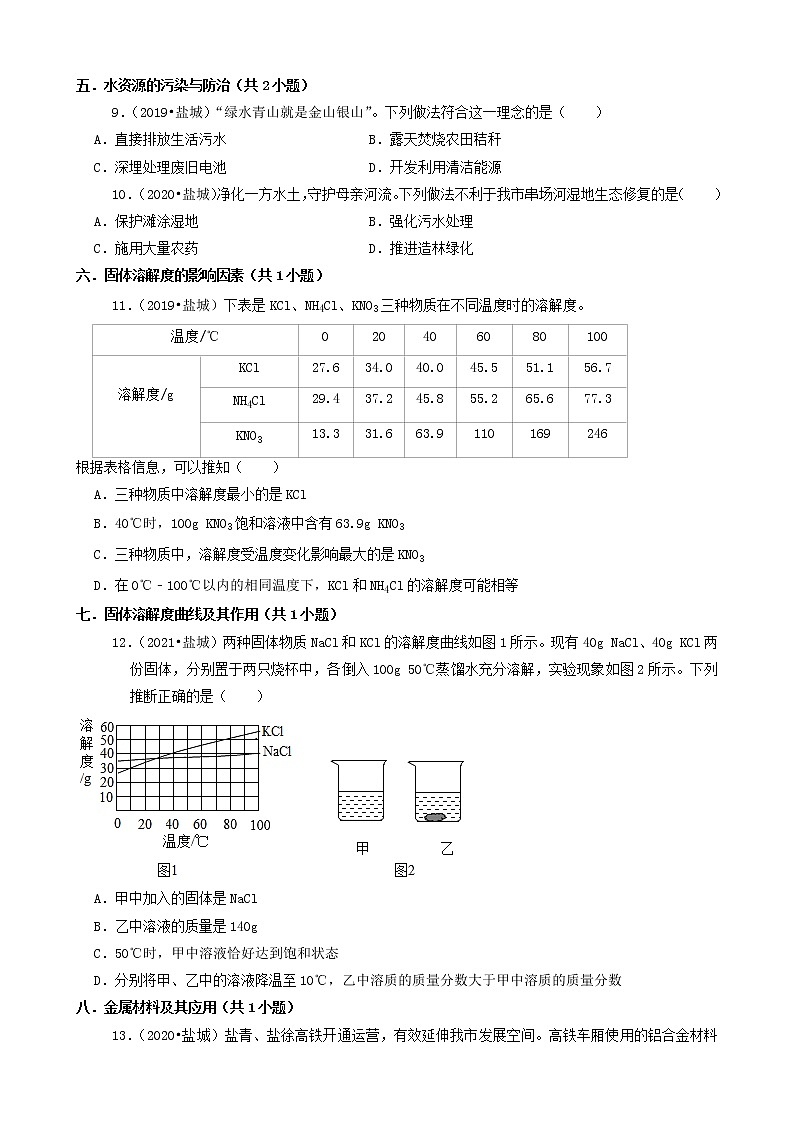 江苏省盐城市三年（2019-2021）中考化学真题知识分类汇编03