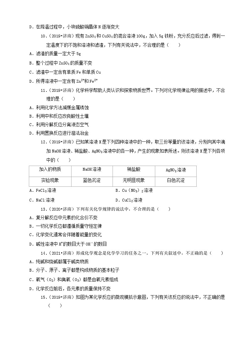 山东省济南市三年（2019-2021）中考化学真题知识分类汇编-选择题（含答案）第3页