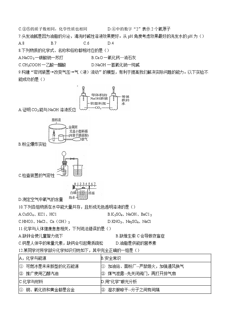 2022年广东省江门市蓬江区江门二中中考二模化学试题(word版无答案)02
