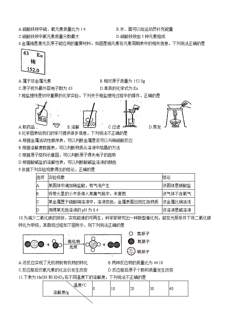 2022年安徽省教育联盟中考密卷大联考化学试题 (word版无答案)02